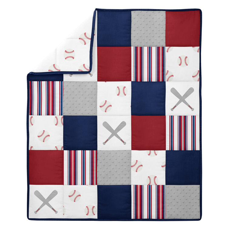 Sweet Jojo Designs Red White and Blue Baseball Patch Sports Collection Boy 4 Piece Crib Bedding Set